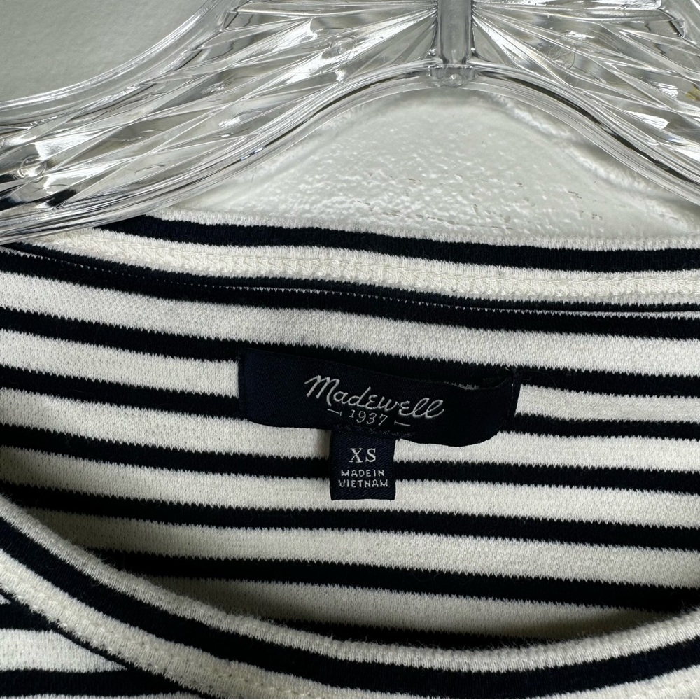 Madewell Dockside White & Navy Striped Cotton Dress With Pockets Short Sleeve XS - Picture 4 of 9